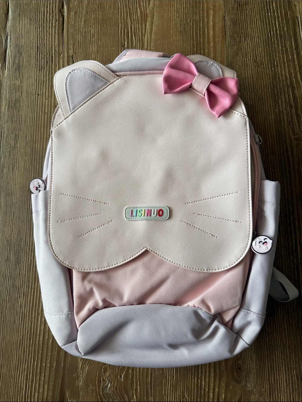 Losinuo Pink Cat Backpack with Bow - multiple compartments